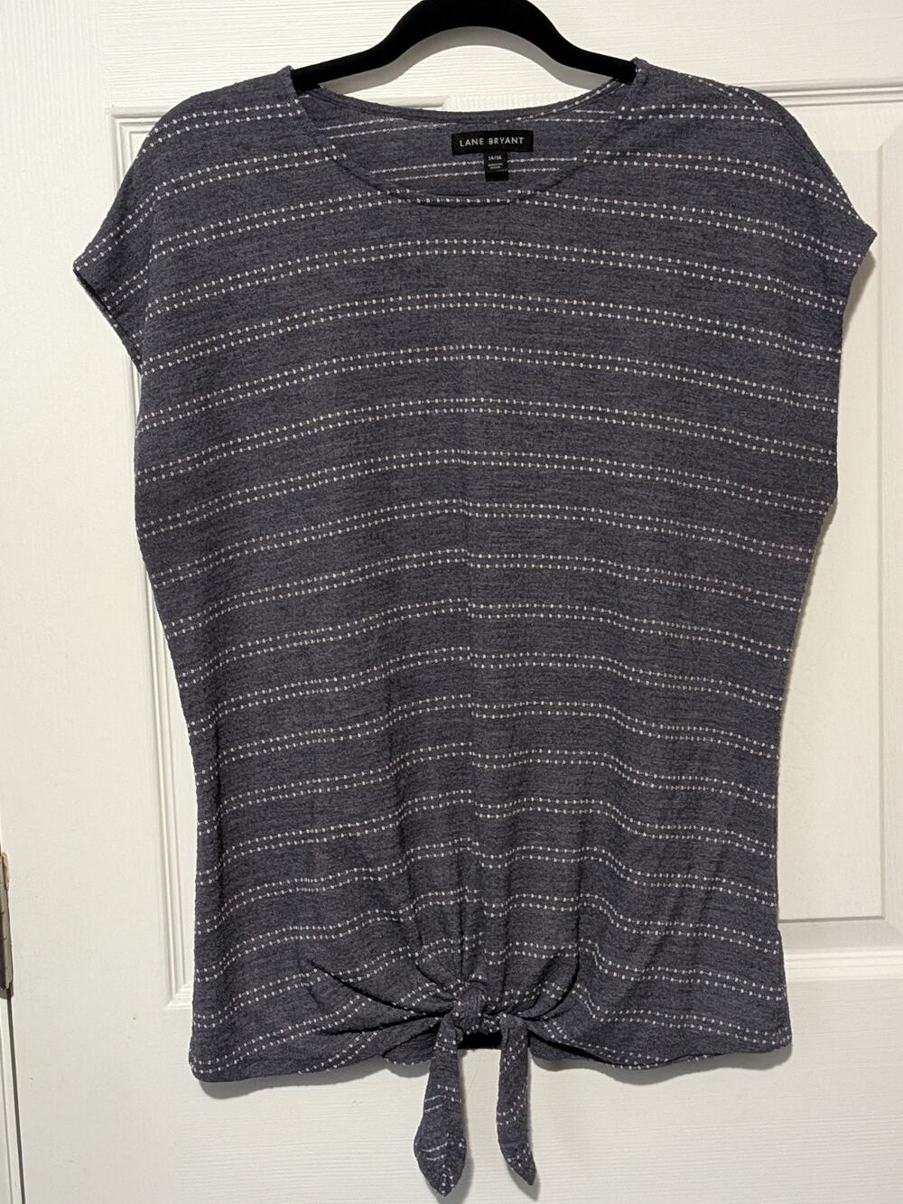 Lane Bryant Blue Grid Print Tie-Hem Knit Blouse Women's Size 14/16